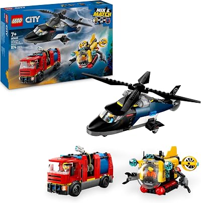 LEGO City 3in1 Helicopter Fire Engine Submarine Remix 60462 3 Minifigures