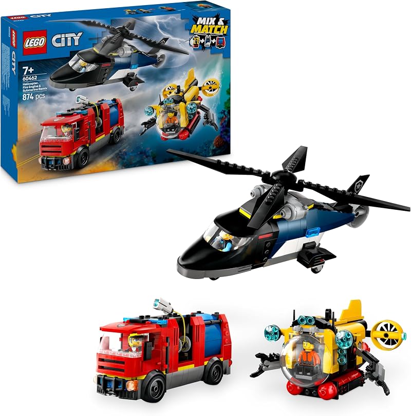LEGO City 3in1 Helicopter Fire Engine Submarine Remix 60462 3 Minifigures