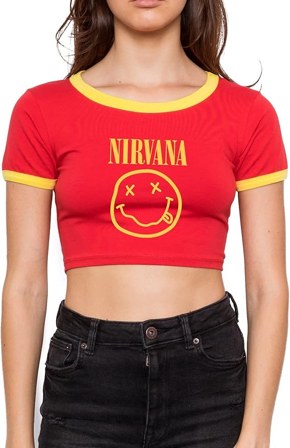 Amazon.com: MINGA LONDON Nirvana Ringer Tee Crop T-Shirt Band Womens Red: Clothing