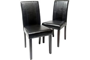 Roundhill Urban Style Solid Wood Leatherette Padded Parson Chair, Black, Set of 2