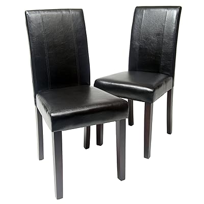 Roundhill Urban Wood Parson Chair with Leatherette Padding, Black