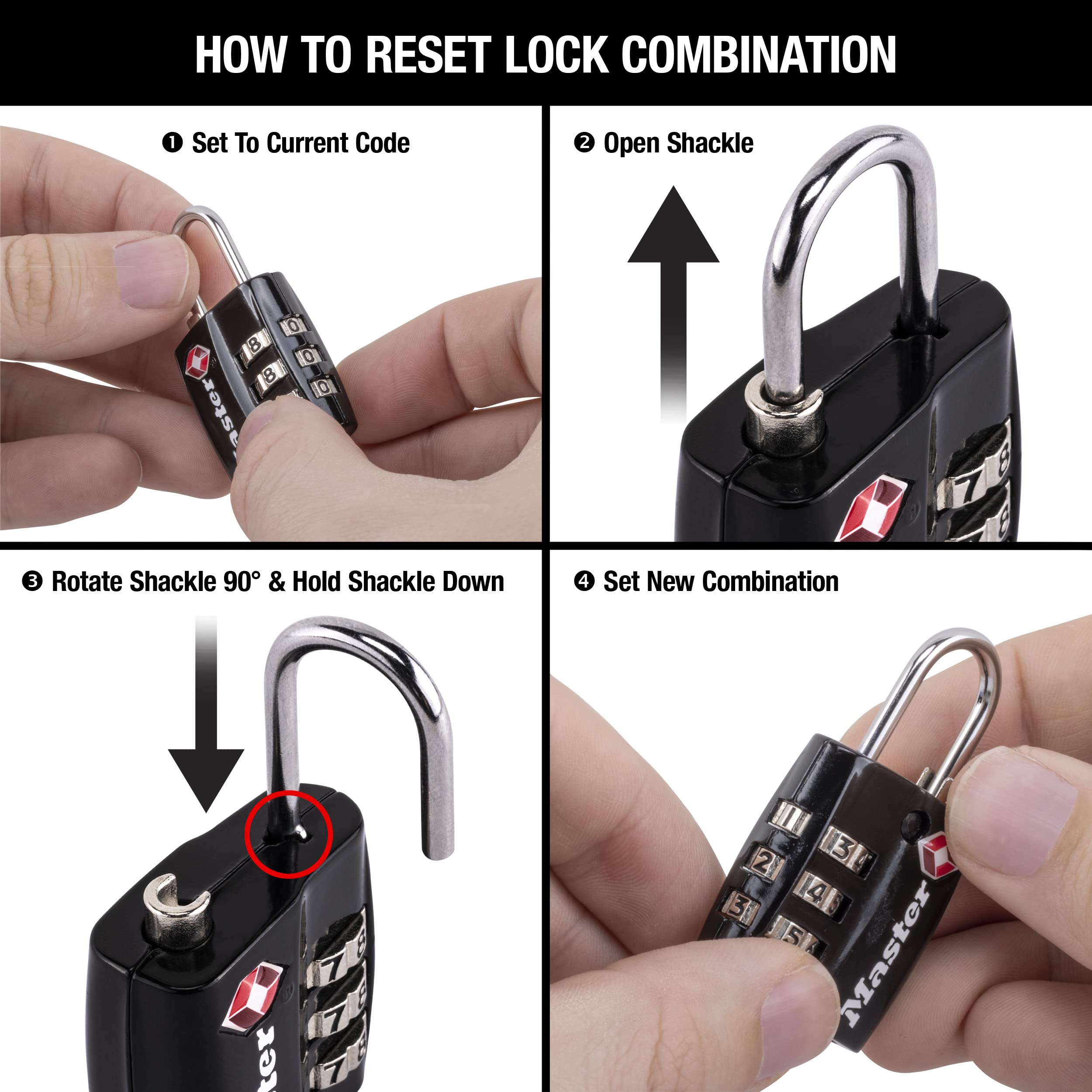 Master Lock Black TSA-Approved Luggage Lock with Wide Lock Body and Thin, Durable Steel Shackle, Zipper Lock for Backpacks, Luggage, 3 pk, 4680BLKEC3