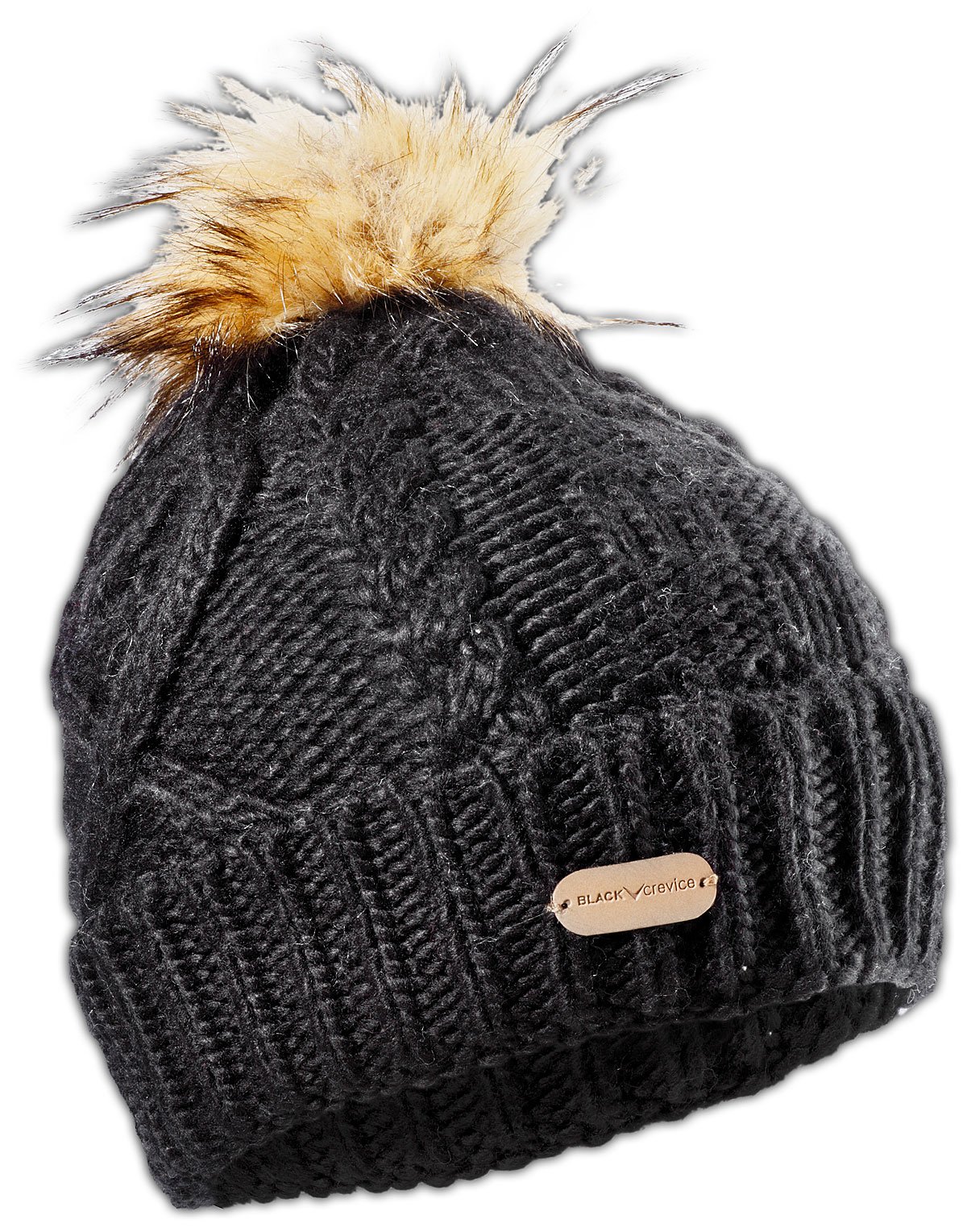 Black Crevice Women's Knitted Hat, Womens, Strickmütze, Black