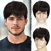 YYHR Mens Brown Wig Short Layered Natural Hair Costume Synthetic Full Wigs dark Brown Hair Replacement Wig
