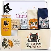 QUILE Funny Gifts for Cat Lovers for Women, Premium Cat Themed Gifts for Women with Borosilicate Glass Cup (Ice-Shock Resistant) Cats Mom Gift Set, Cats Lady Gift Box for Birthday & Mother's Day