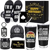 Keluna 50th Birthday Gifts for Him - 7Pcs 50 Year Old Mens Birthday Gifts Ideas, 20oz Tumbler, Funny Socks, Baseball Cap,Keychain, Bottle Opener, Candles, 50th Presents for Dad Granpa Husband Boss