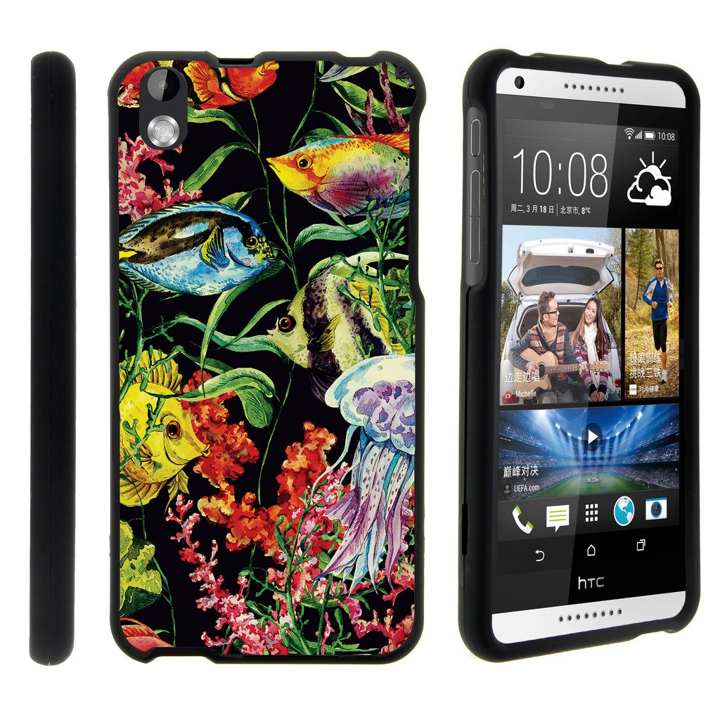 Compatible with HTC Desire 816 Case | Desire 8 Case [Slim Duo] Hard Shell Snap On Case Compact Fitted Cover Matte Finish on Black Sea Ocean by TurtleArmor - Colorful Fishes