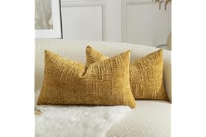 MANDIOO Pack of 2 Soft Chenille Textured Throw Pillow Covers Lumbar Accent Solid Decorative Cushion Cover Cozy Farmhouse Pill