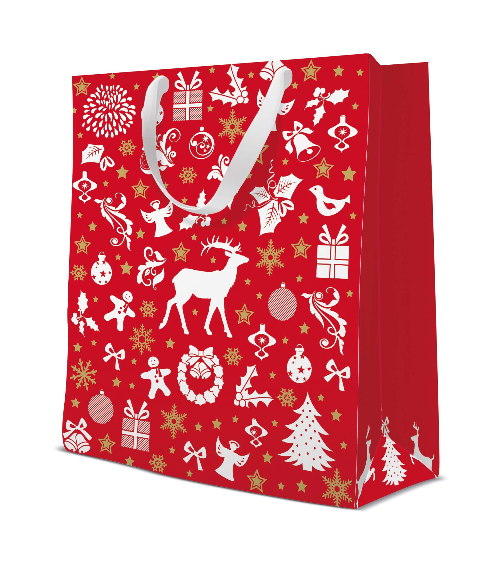Pack of 10 - Large Celebrate Red Xmas Gift Bag Christmas Bag - (26.5cm x 13cm x 33.5cm)