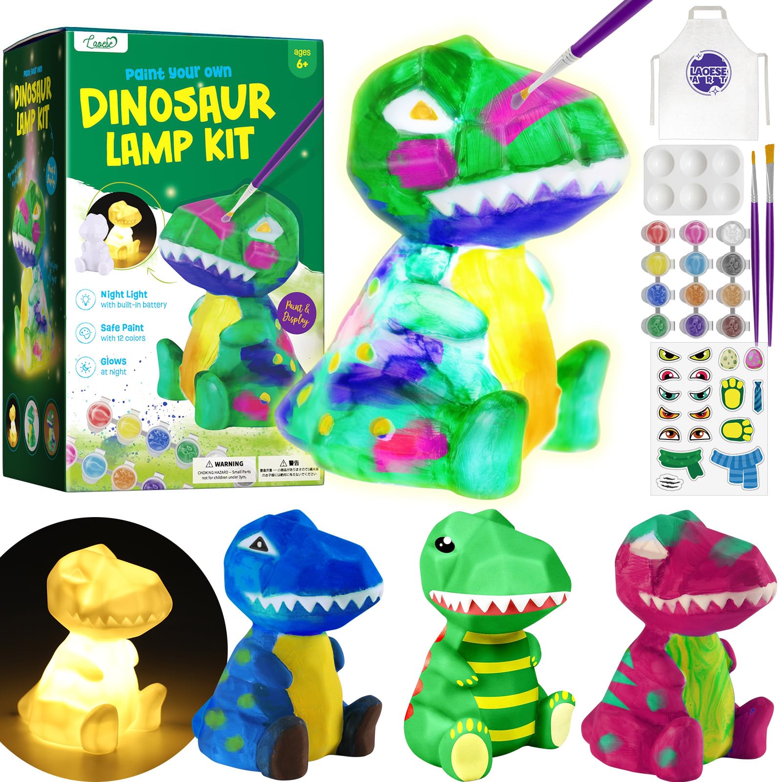 Photo 1 of Paint Your Own Dinosaur Lamp Kit, Art Supplies Kids Paint Set, Arts and Crafts for Kids Ages 8-12, Dinosaur Toys Girls Boys Halloween Birthday Christmas Gifts Ages 3 4 5 6 7 8 9 10 11 12+