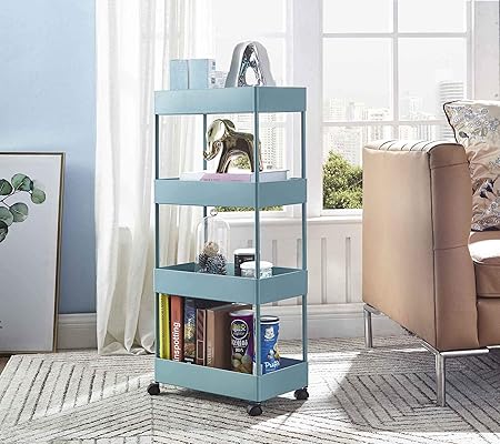 Küchen-Aufbewahrungswagen, schmal, mobiles Regal, 4 Etagen