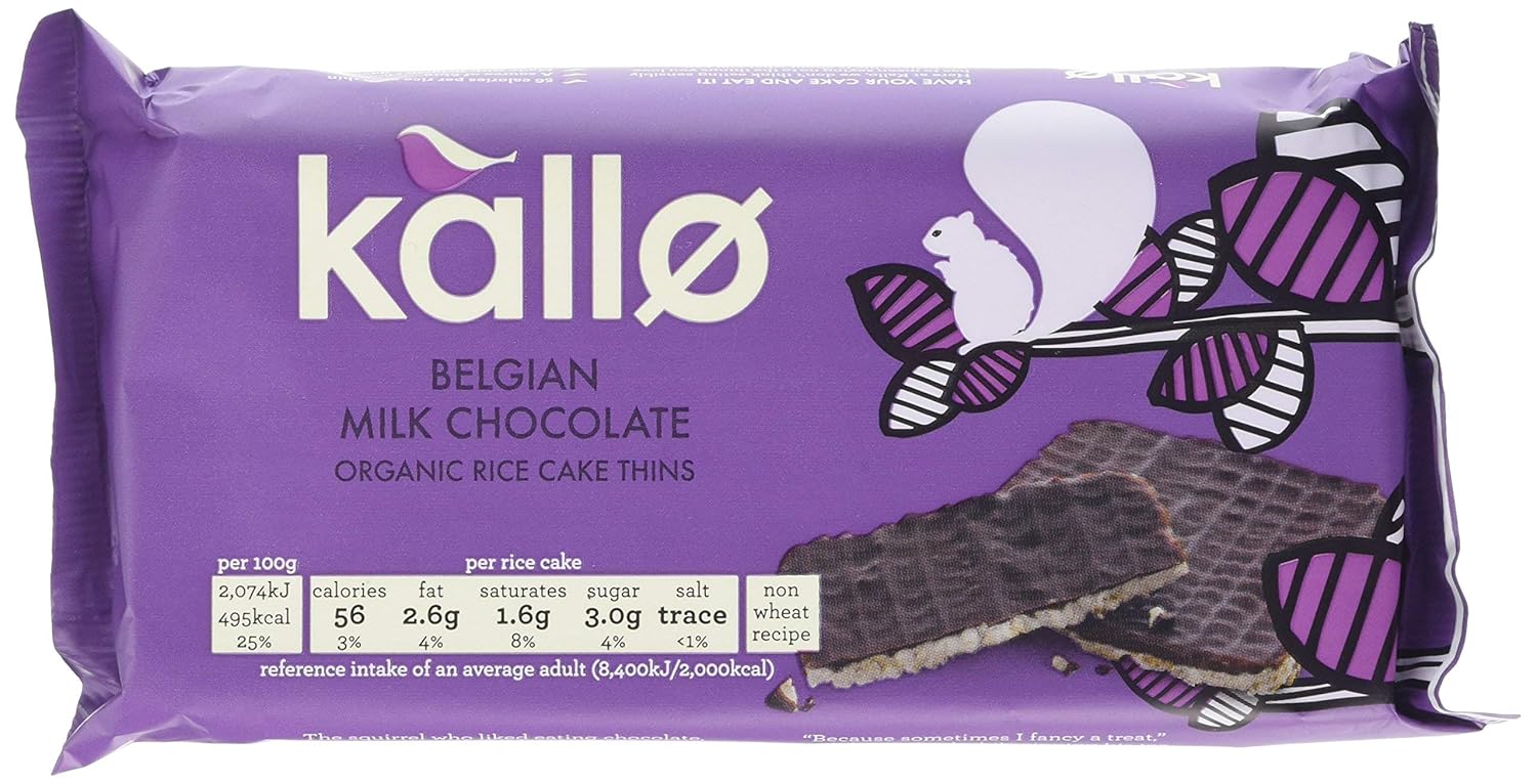 Kallo Organic Milk Chocolate Rice Cake Thins 90 g (Pack of 4) Amazon