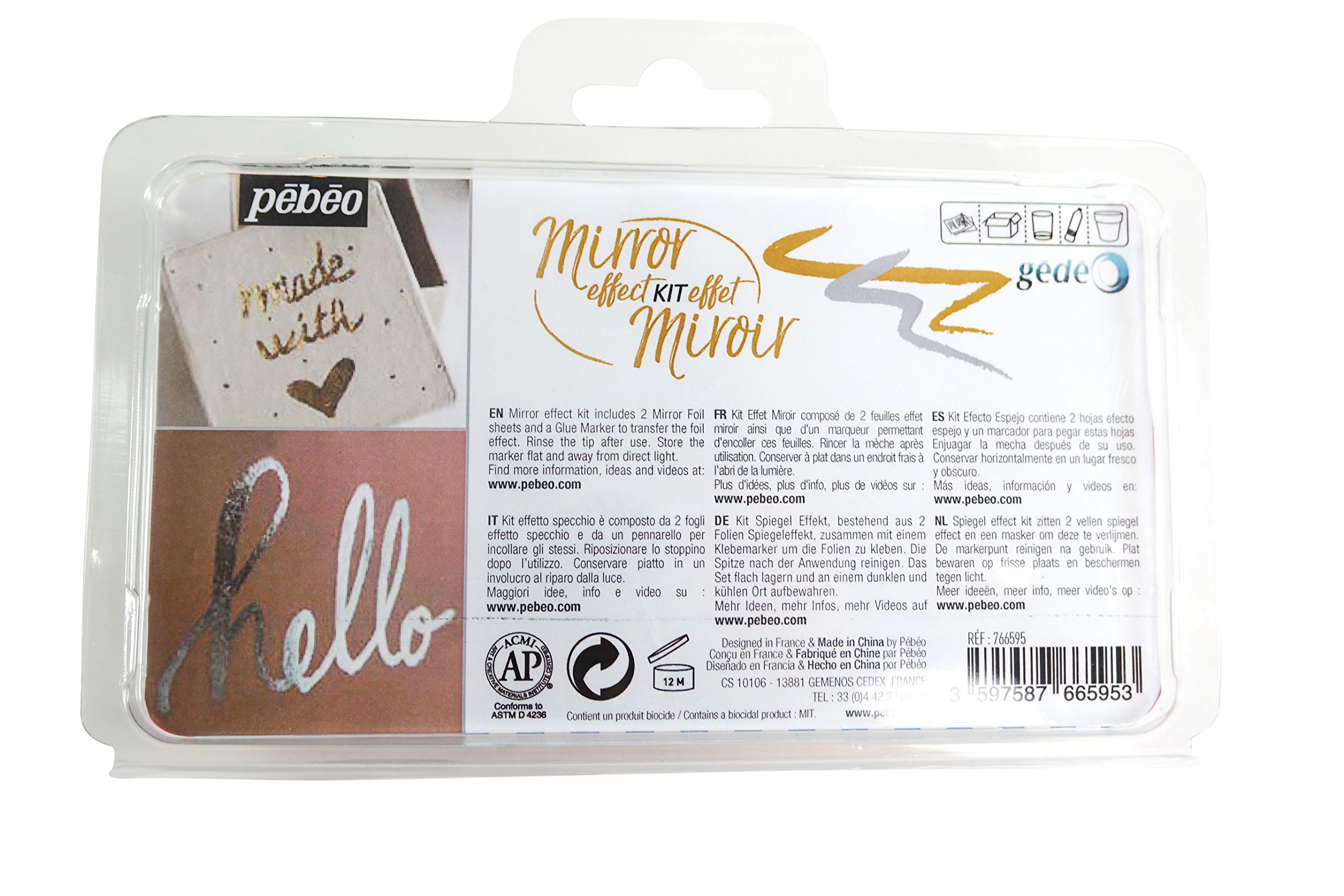 Pebeo Gedeo, Mirror Effect Kit, 1.2 mm Gilding Paste Marker + 2 Mirror Effect Sheets