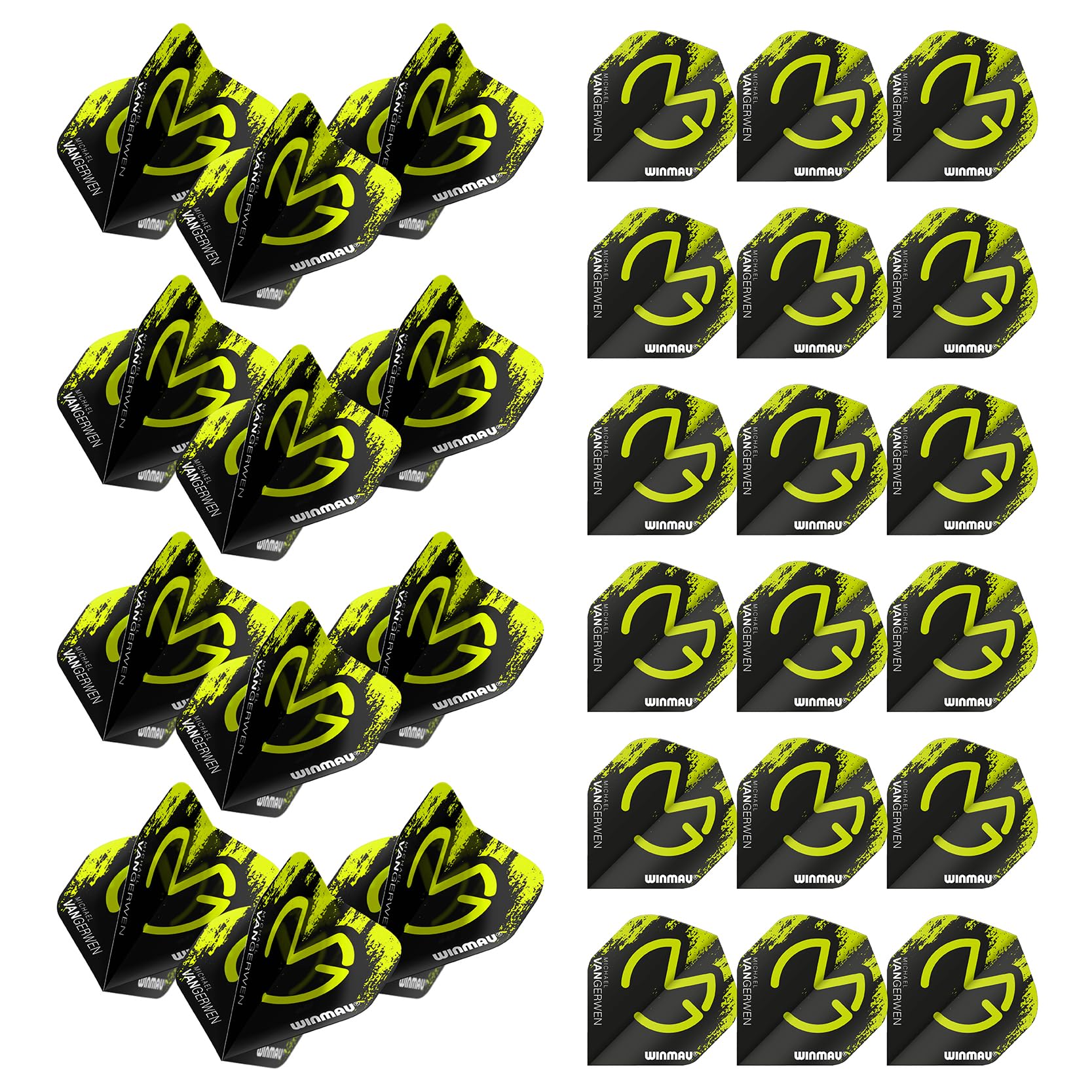 WINMAU MvG Michael Van Gerwen Mega Standard Green and Black Dart Flights - 10 sets per pack (30 dart flights in total)