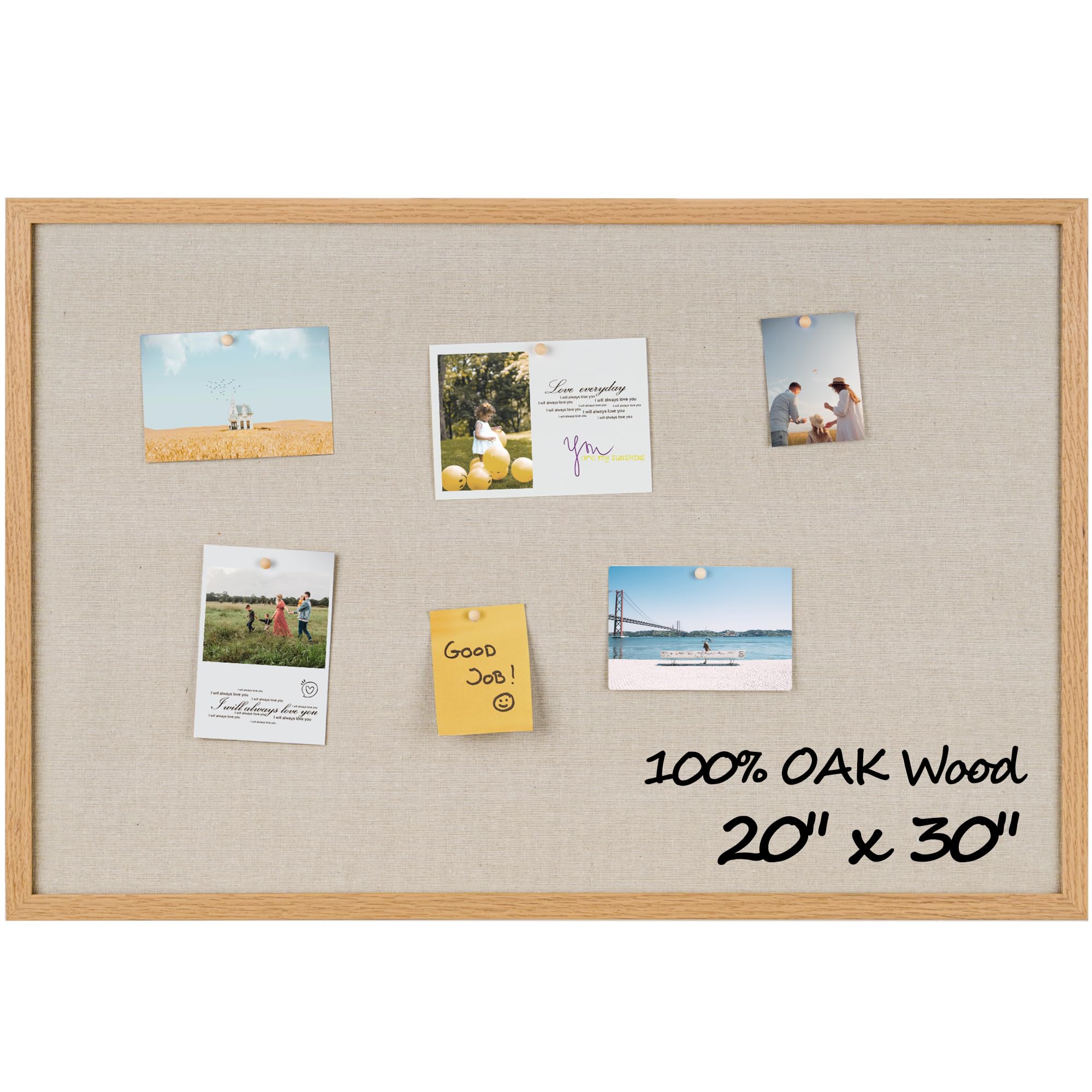 fun memories cork board bulletin board for office, 20" x 30" oak wooden framed corkboard, wall mount