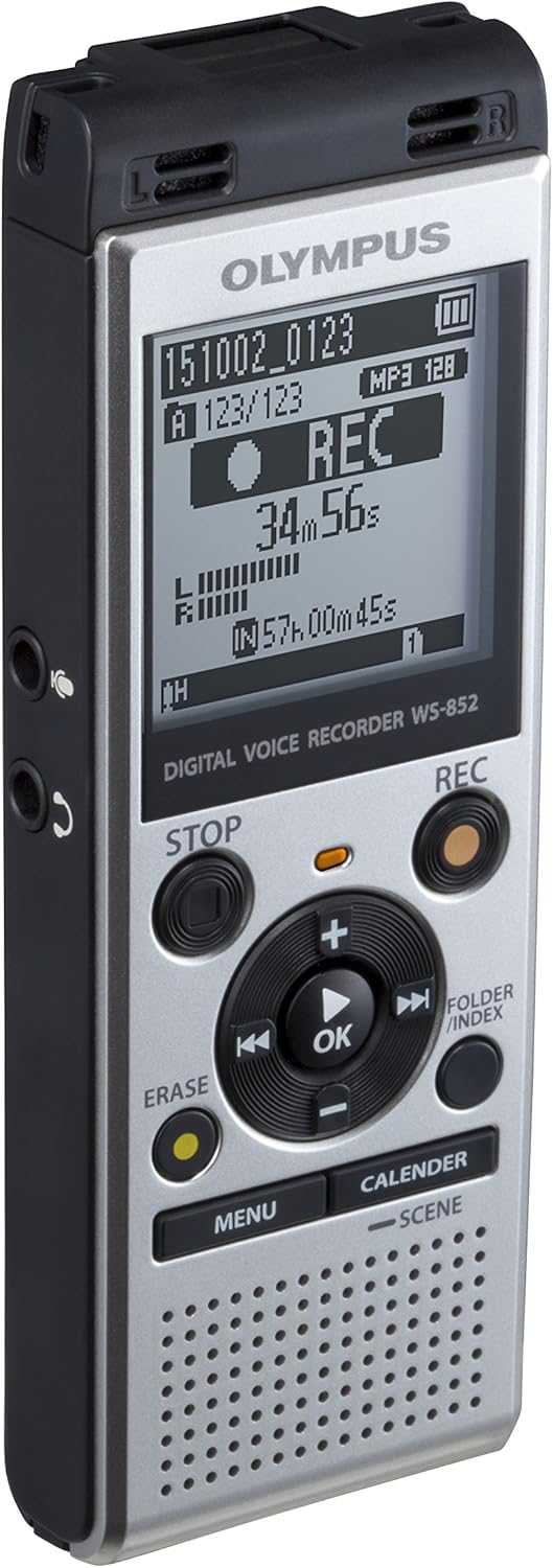 OM Digital Solutions Voice Recorder WS-852 with 4GB, Automatic Mic Adjustment, Simple Mode, SILVER (V415121SU000): Electronics