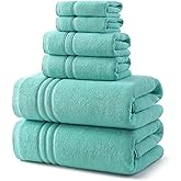 REDKISS Teal Towels Set 6 Piece Cotton Towel Sets with 2 Bath Towels, 2 Hand, 2 Washcloths, 650GSM Hotel Quality, Soft, Highly Absorbent Towels for Bathroom Gym, Ideal Everyday Use