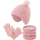 Kids Winter Hat Gloves Scarf Set for Girls Knitted Winter Set | Cozy Kids Scarf Hat and Gloves for 9-15 Years, Soft Neck Warmer Thick Lining Kid Beanie for Cold Weather