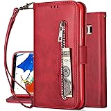 S8 Cover, Harsel Stand Feature Magnetic Flip Folio Premium PU Leather Wallet Purse Durable Protective Case with Card Holder Zipper Pocket Strap for Samsung Galaxy S8 (Red)