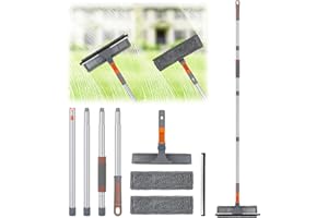 Window Squeegee, 2 in 1 Window Cleaner with Extension Pole, Multifunctional Window Cleaning Tools with 2 Cleaning Cloth for S