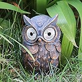 Dnoifne Owl Outdoor Garden Ornaments, Solar-Powered Resin Owl Statue with Solar Lights, Brown, Handmade, Classical Style, Tabletop, Waterproof, All Seasons Decor