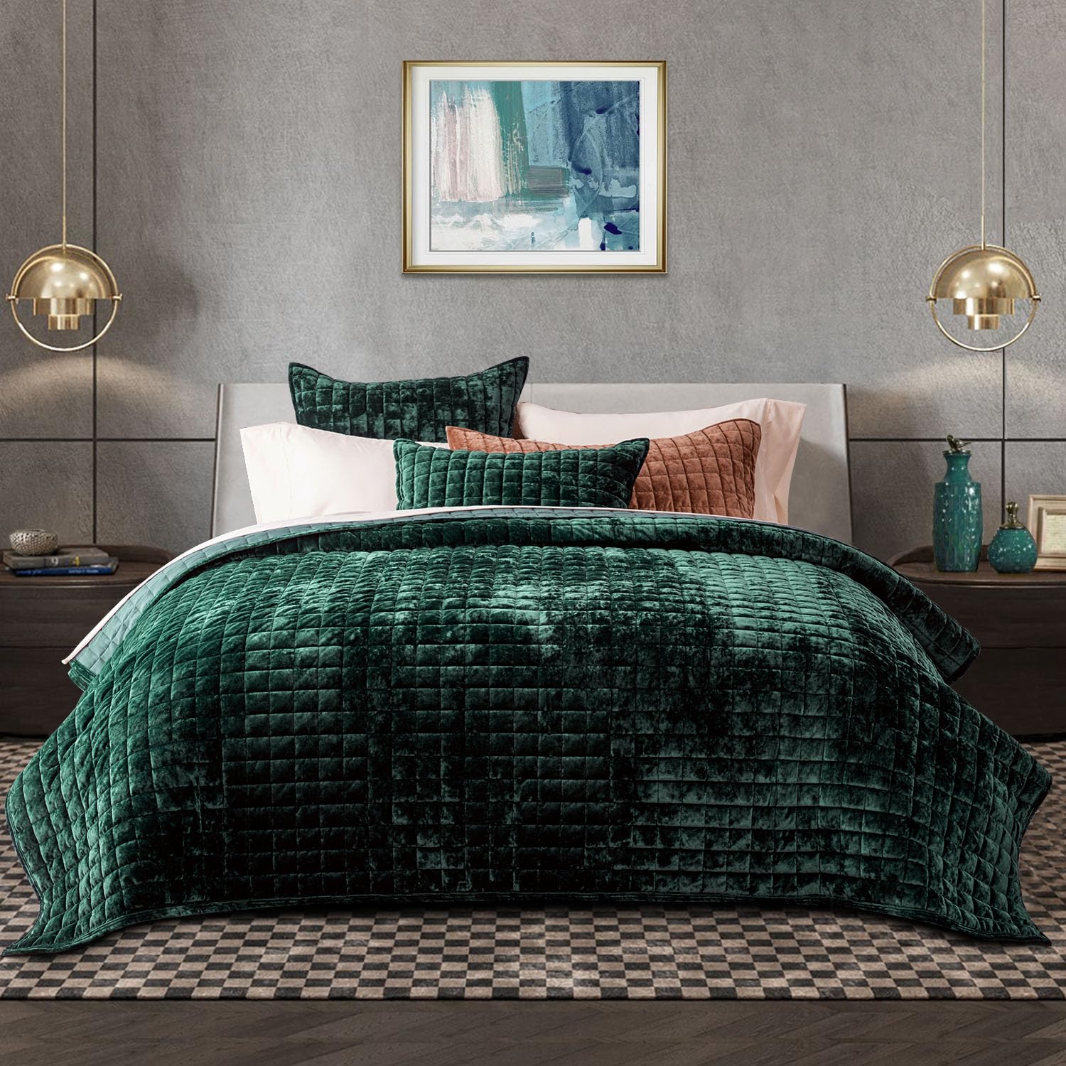 RECYCO Luxury Velvet Quilt King Size, Ultra Soft Velvet Bedding Sets ...