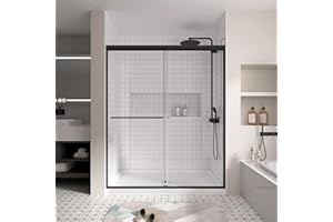 SGTLCNG Glass Shower Door Double Sliding, 56-60” W x 72” H 1/4 ” 6mm Semi-Frameless Shower Doors Shower Screen for Walk in Shower, SGCC Tempered Glass Retractable Bathroom Door, Matte Black
