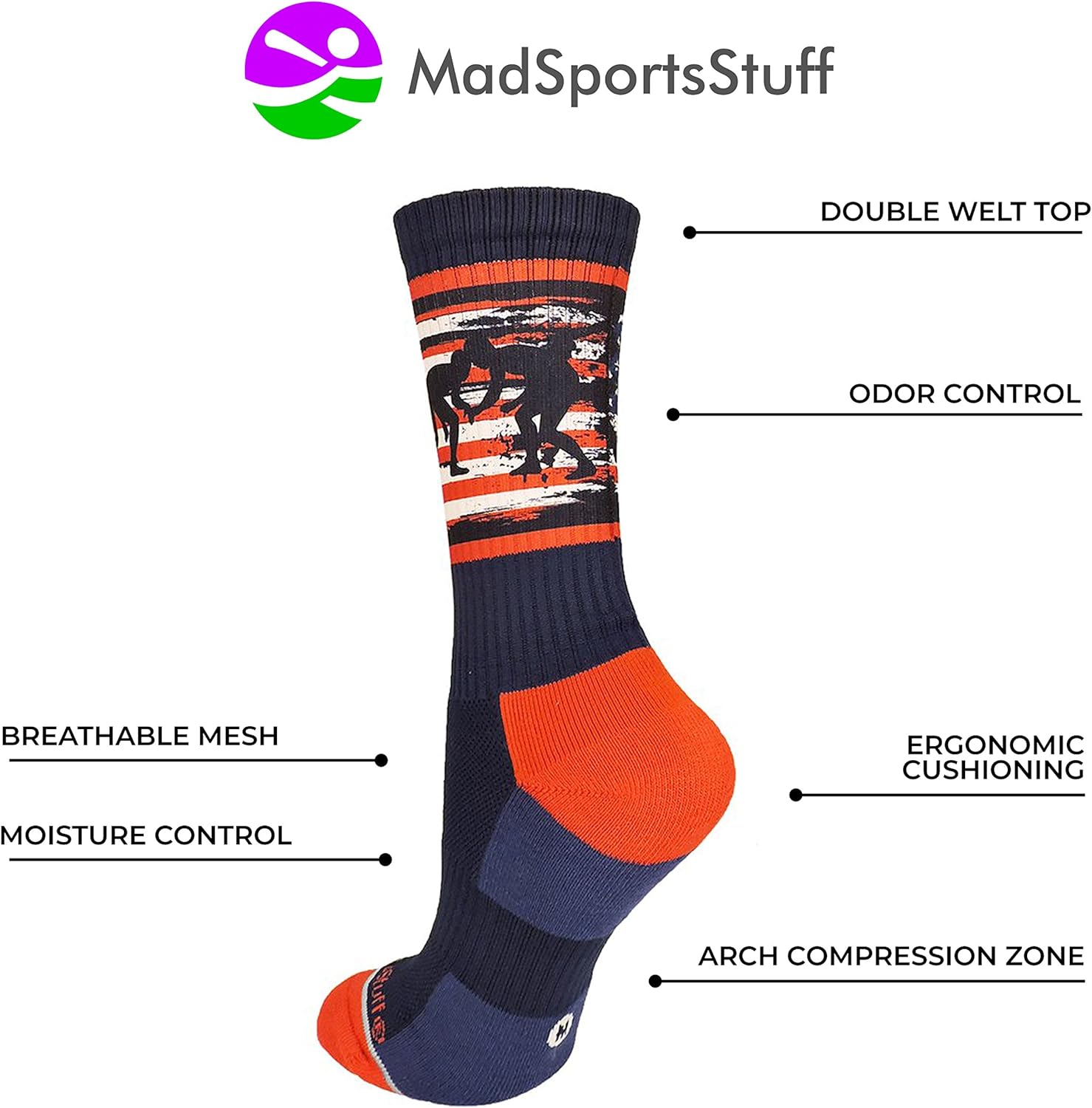 MadSportsStuff USA Flag Fighting Wrestlers Athletic Crew Socks: Clothing