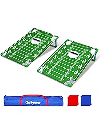 GoSports Portable PVC Framed Cornhole Game Set with 8 Bean Bags and Travel Carrying Case - Choose American Flag Design, Football or Classic Red & Blue