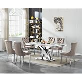 Modern Marble Dining Table Set for 6, Luxury Kitchen Dining Room Table Set for 6, 68" Faux Marble Dinner Table with Velvet Chairs, 7 Piece Dining Table Set for Dinner Party Gathering, Grey &amp; Silver