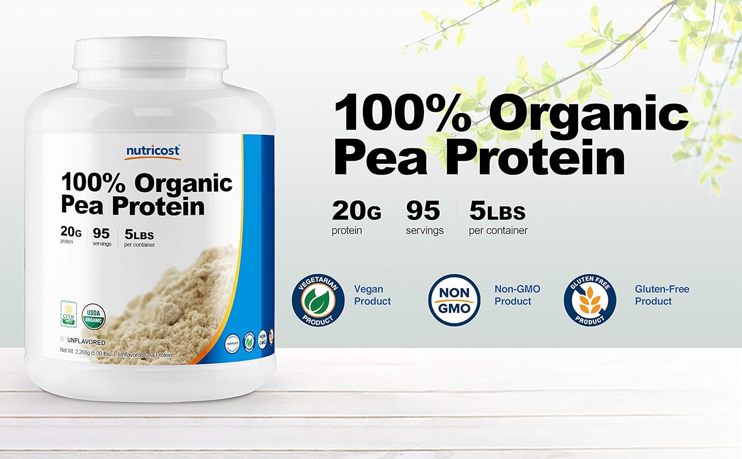Nutricost Organic Pea Protein Isolate Powder (5LBS) - Unflavored, Certified USDA Organic, Protein from Plants, Vegan Friendly, Gluten Free, Non-GMO: Health & Personal Care