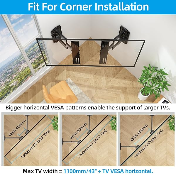 HOME VISION HEAVY DUTY FULL MOTION TV WALL MOUNT BRACKET FOR 48-120 INCH FLAT/CURVED TVS, 200LBS CAPACITY, LOW PROFILE ULTRA SLIM DESIGN WITH SWIVEL/TILT, CORNER LARGE DUAL ARM, MAX VESA 2000X600MM