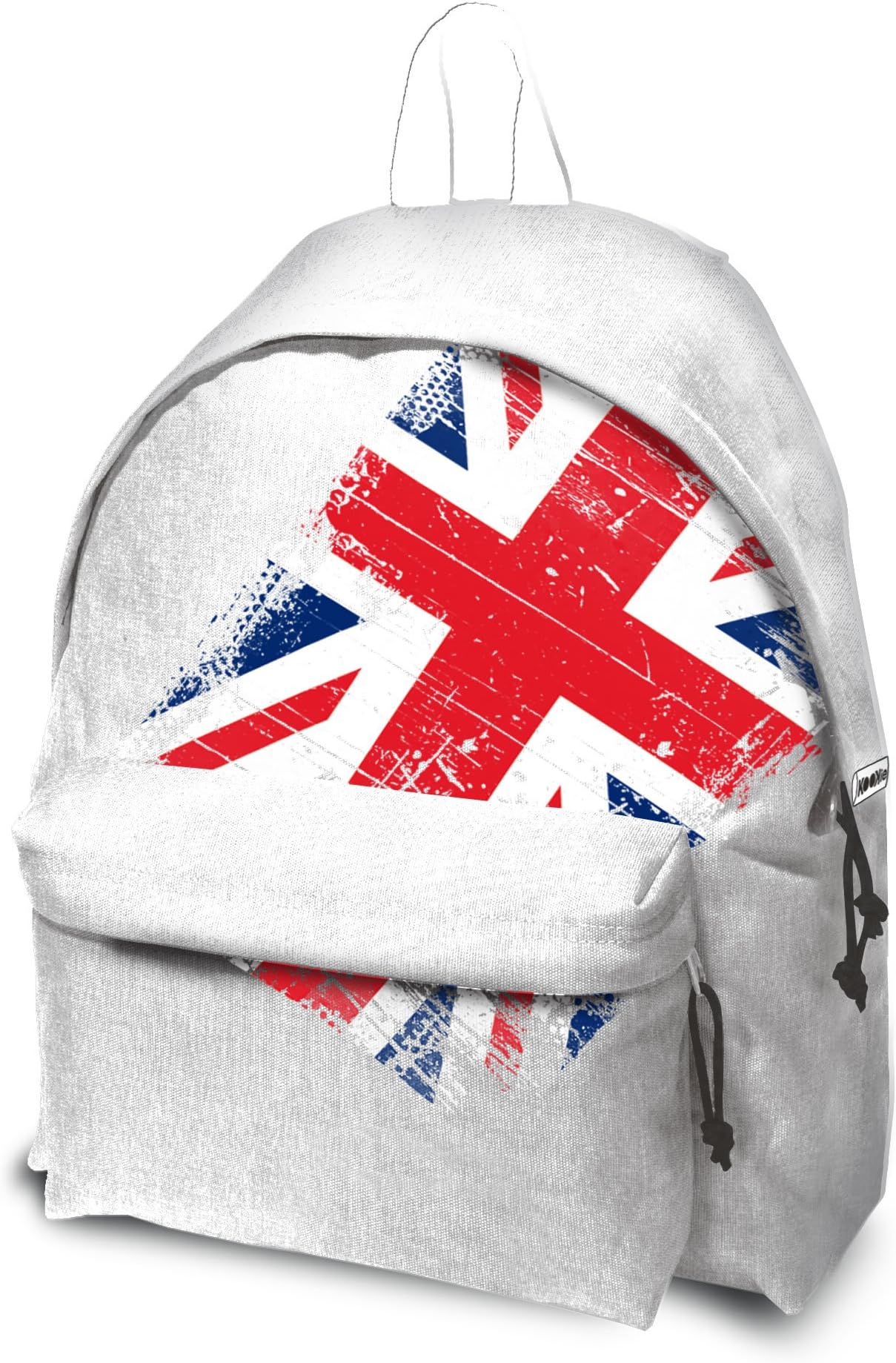 KOOKIE - Backpack for leisure - UNION JACK - Colour: white - Material: polyester 600 - Padded back and shoulder straps - Size: 30x15x42 cm.