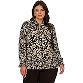 Adrianna Papell Womens Ruffle Tieneck Long Sleeve Top