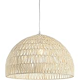 JONATHAN Y 20" Cream Modern Bohemian Woven Rope LED Pendant Light Fixture, Adjustable Dome Ceiling Lamp for Kitchen Island, R