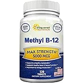 aSquared Nutrition Vitamin B12-5000 MCG Supplement with Methylcobalamin (Methyl B-12) - Max Strength Vitamin B 12 Support to Help Boost Natural Energy, Benefit Brain & Heart Function - 120 Tablets
