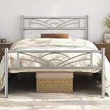 Yaheetech 3ft Single Bed Metal Frame Cloud Headboard Silver Slats