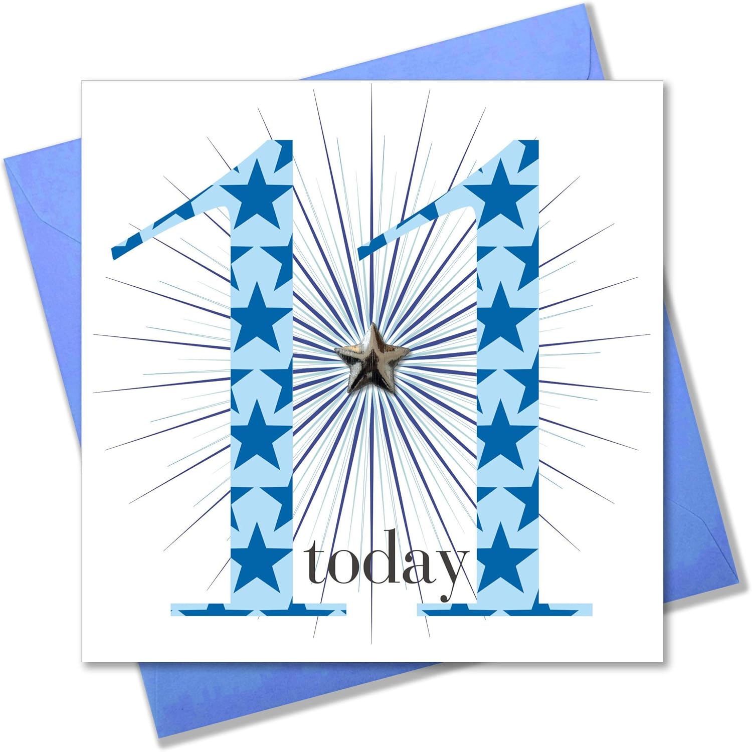 Claire Giles Greeting Cards, Happy 11th Birthday Card, Age 11 Boy Birthday Greeting Card, Embellished with a shiny padded star