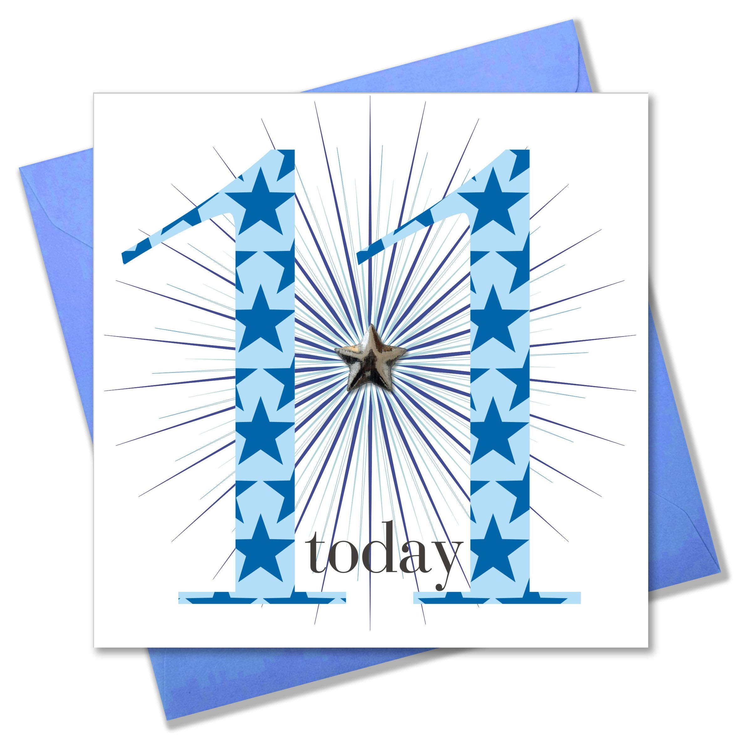 Claire Giles Greeting Cards, Happy 11th Birthday Card, Age 11 Boy Birthday Greeting Card, Embellished with a shiny padded star