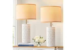 Reaketon Table Lamps for Living Room Set of 2, Ceramic Table Lamps for Bedroom, 20" Modern Lamps for Night Stands, White