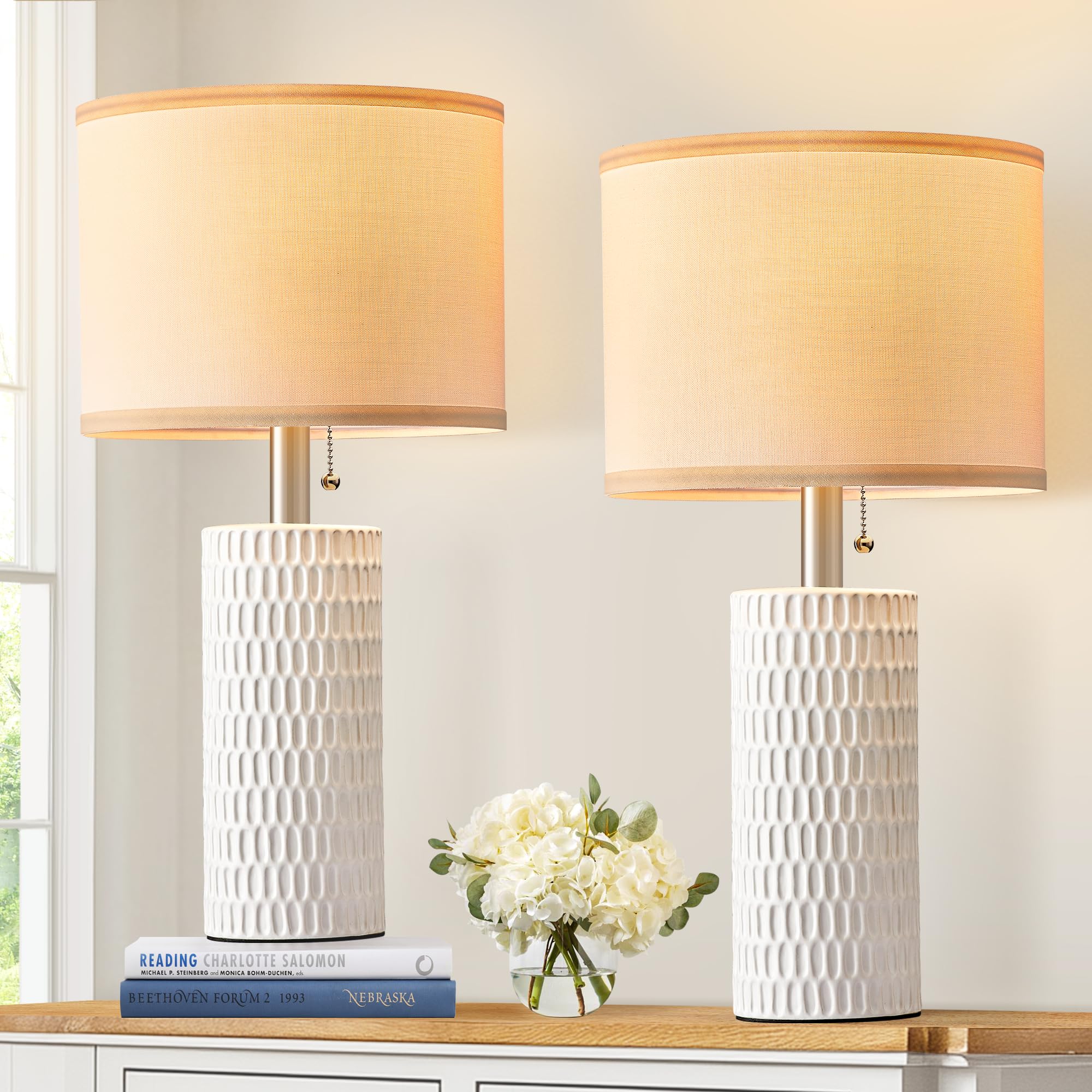 Photo 1 of Reaketon Table Lamps for Living Room Set of 2, Ceramic Table Lamps for Bedroom, 20" Modern Lamps for Night Stands, White