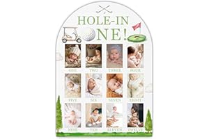 UIBOVA Hole in One My First Year Photo Board, Golf Baby Milestone Signs for Boys Girls Nursery Decor, 12 Month Wooden Picture Board for 2x3 Photos, Best Babies Keepsake Gifts-A13