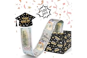 WenmthG 2025 Graduation Money Box for Cash Gift Pull - Graduation Gift - 100 Pack Surprise Box Explosion Gift - DIY Grad Card Box - Graduation Party Supplies - Congrats You Did It! - Black