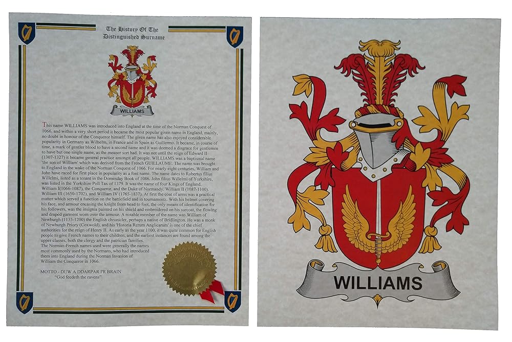 Williams Coat of Arms and Last Name History 8.5x11