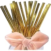 Glittering Gold Paper Drinking Straws, Premium Shining 100% Biodegradable Metallic Eco Friendly Straws for Party, Wedding, Juice