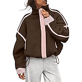 Aimiray Fleece Jackets Women Long Sleeve Zip Up Stand Collar Sherpa Jackets Warm Soft Trendy Teddy Outerwears with Pockets