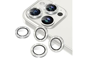 AGVEE 3+3 6 Pack for iPhone 15 Pro 6.1" / 15 Pro Max 6.7" Camera Lens Protector, Bling Diamond & Bling Glitter Metal Ring 9H Tempered HD Glass Camera Protector Cover Film, Bling-Silver