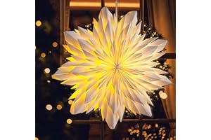 EANLOLY 3D LED Paper Star Lantern - 23.5" Christmas Decorations Indoor, Twinkle Fairy Lights Window Decor, Holiday Party Hanging Lighted Stars Ornaments, White