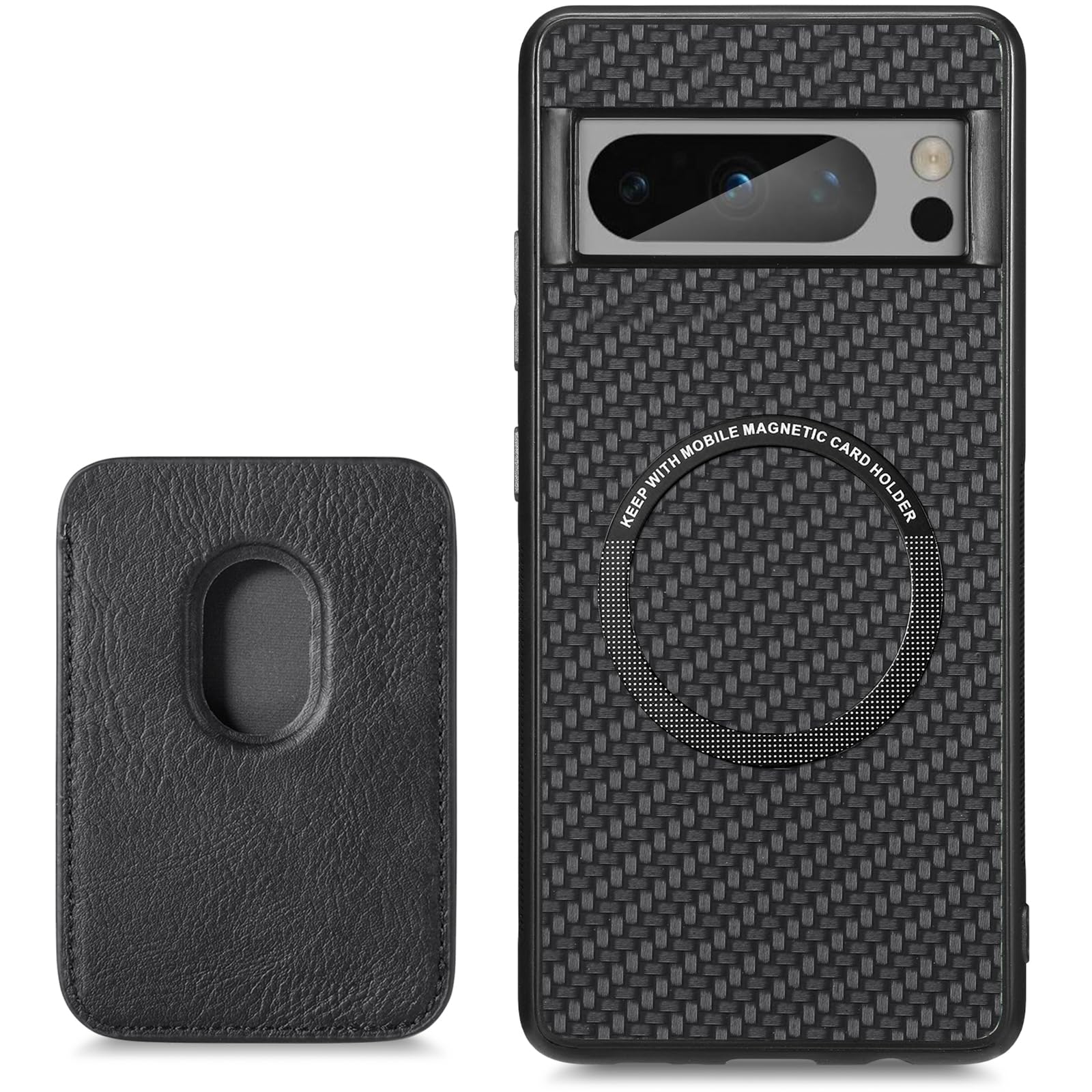 FAOMSEBS for Google Pixel 8 Pro Case Magsafe, with Magnetic Wallet & Card Holder (Carbon Fiber Texture) [Stable Magnetic] [10Ft Drop Tested] Shockproof for Google Pixel 8 Pro Wallet Case 6.7'', Black