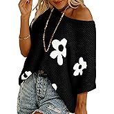 SELINK Flower Crochet Tops for Women Short Sleeve Hollow Out Sweaters Swimsuit Cover Ups Lightweight Knit Pullover